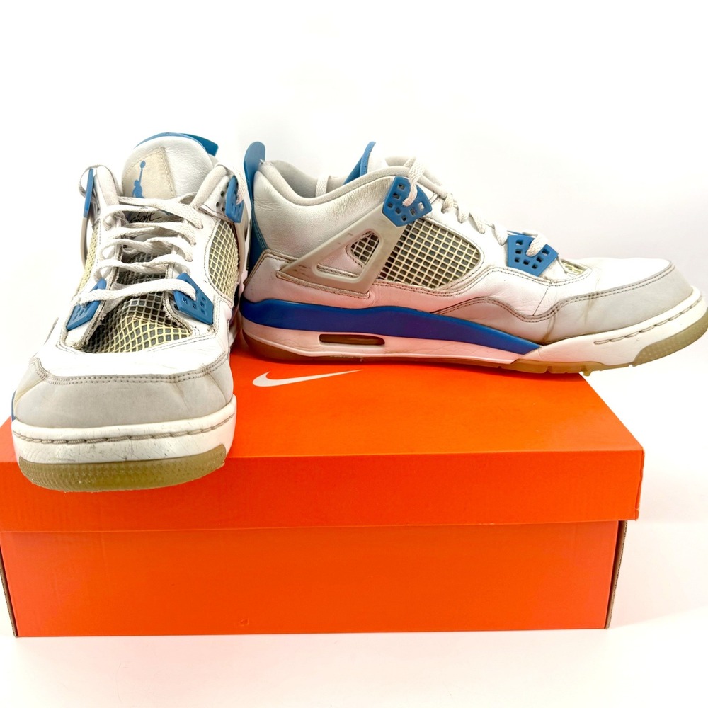 Jordan Air Jordan 4 Retro Mens 13 White Blue Military Blue Leather Golf Gum Sole